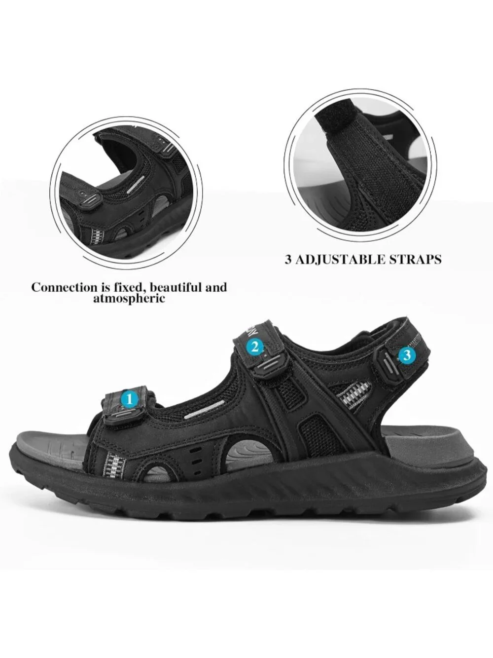 Men's Black Hiking Sandals With Arch Support Casual Rubber Athletic Shoes